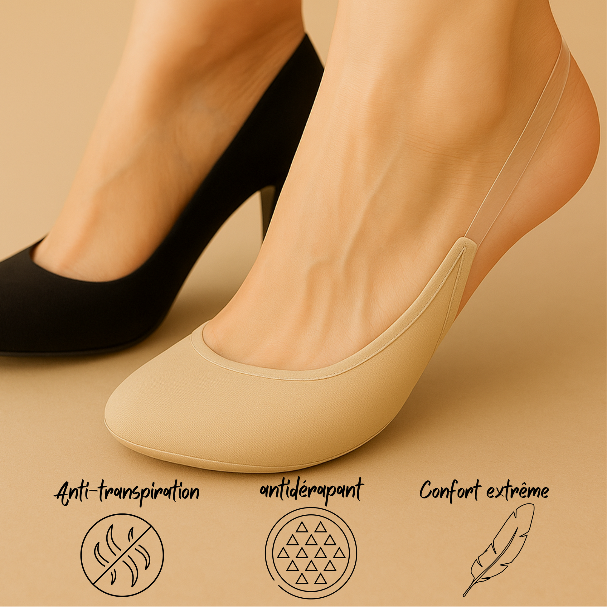 chaussette adaptée pour talon haut invisible et élégant 